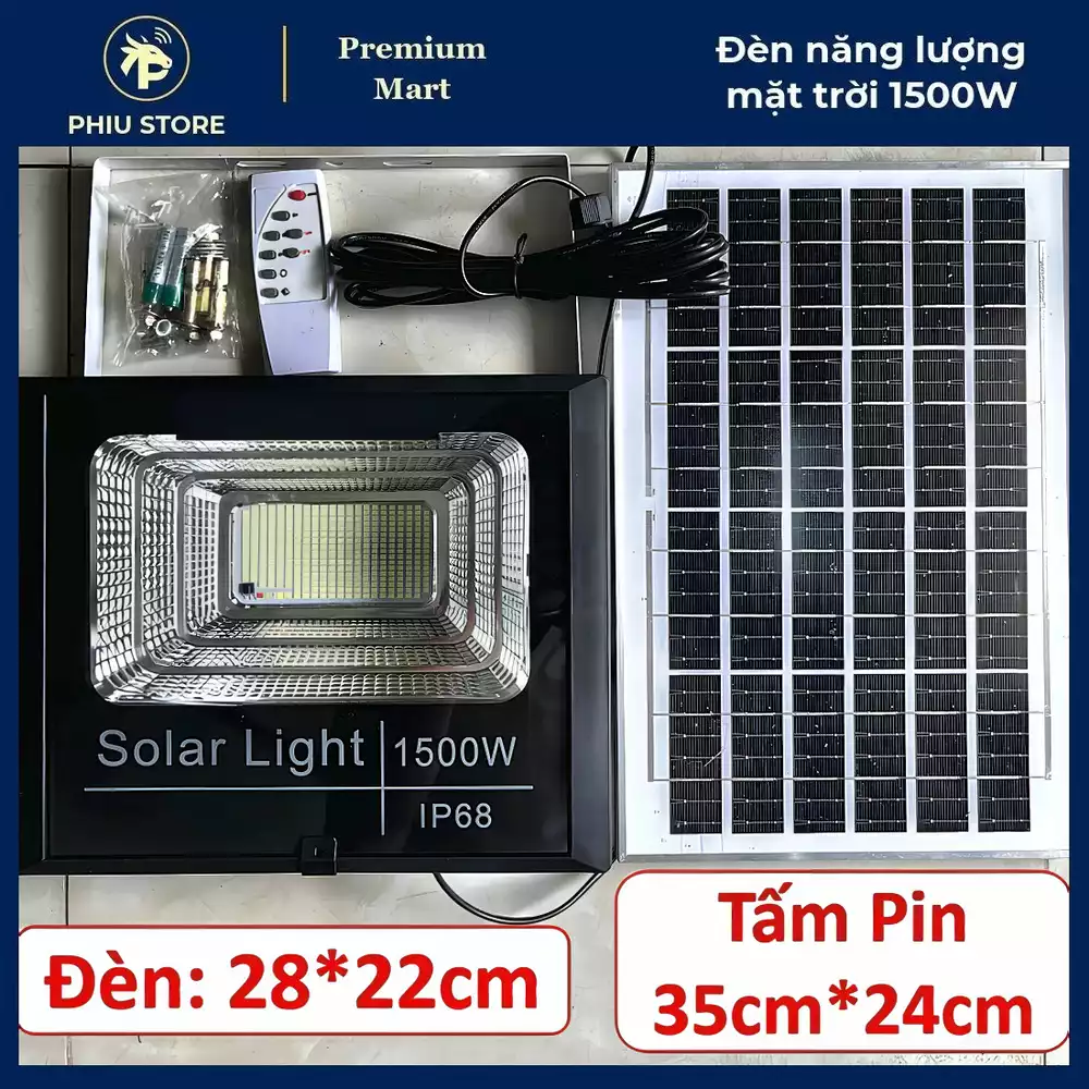 Đèn năng lượng mặt trời - đèn pha năng lượng mặt trời 1500W, đèn NLMT có điều khiển