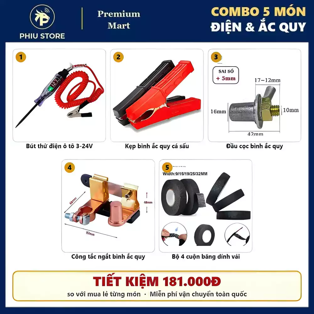 Bộ Dụng Cụ Ắc Quy Ô Tô Xe Máy 5 Món