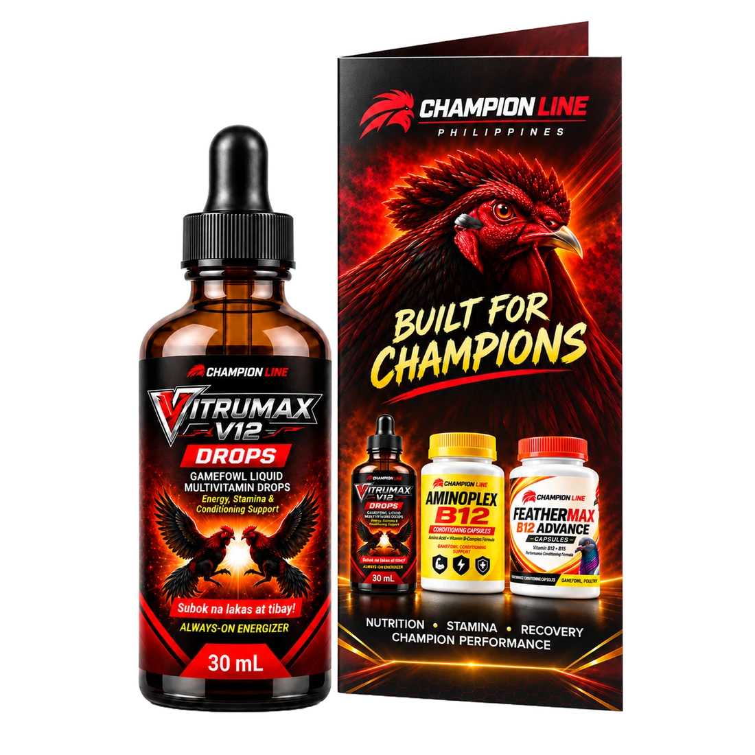 Standard Pack: 1 bottle of Vitrumax V12 Drops with the free Champion Line pamphlet
