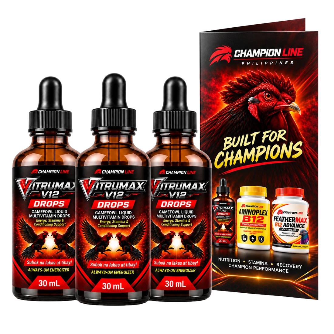 Champion Bundle: 3 bottles of Vitrumax V12 Drops with the free Champion Line pamphlet