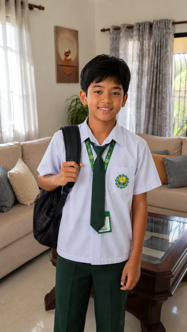 Child back at school, walking and chatting with classmates