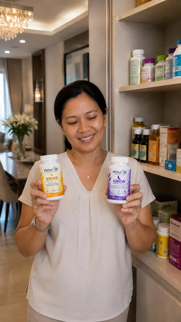Parent reading a supplement label, unsure