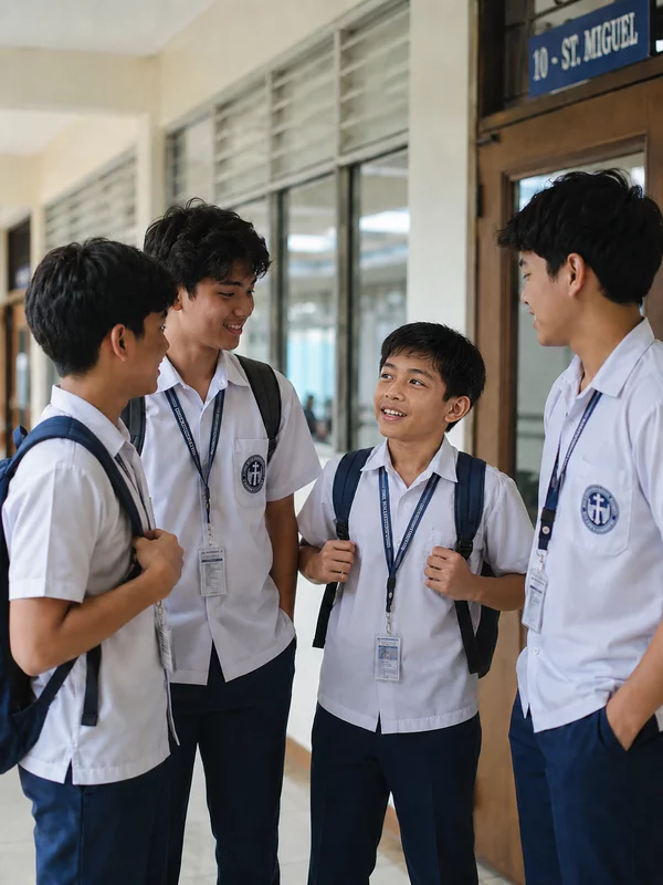 Schoolboys of the same age standing together, one noticeably shorter