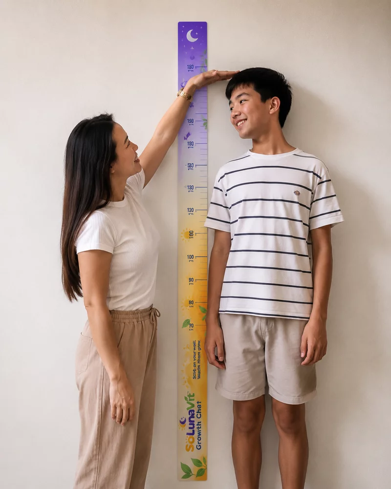SoLunaVit Growth Chart tape on a home wall