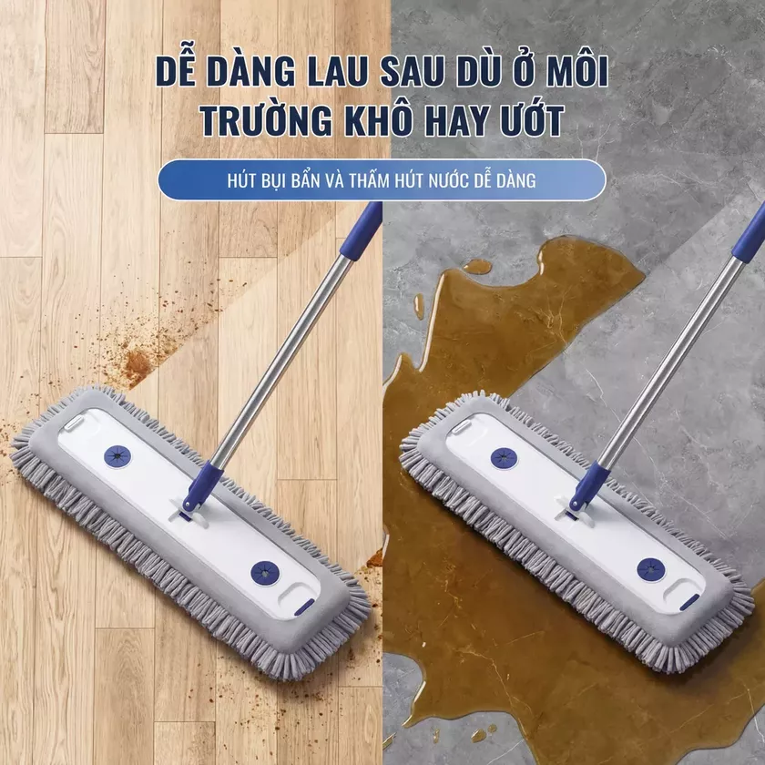 Cây lau gom bụi và vết bẩn khô trên nền nhà