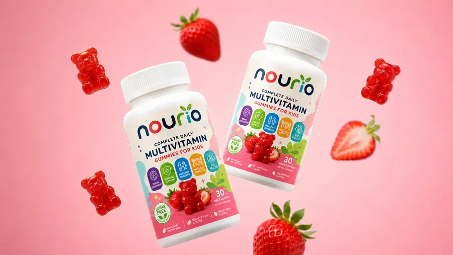 Nourio bottles with strawberries