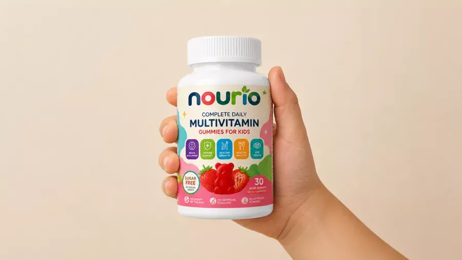 Hand holding Nourio bottle