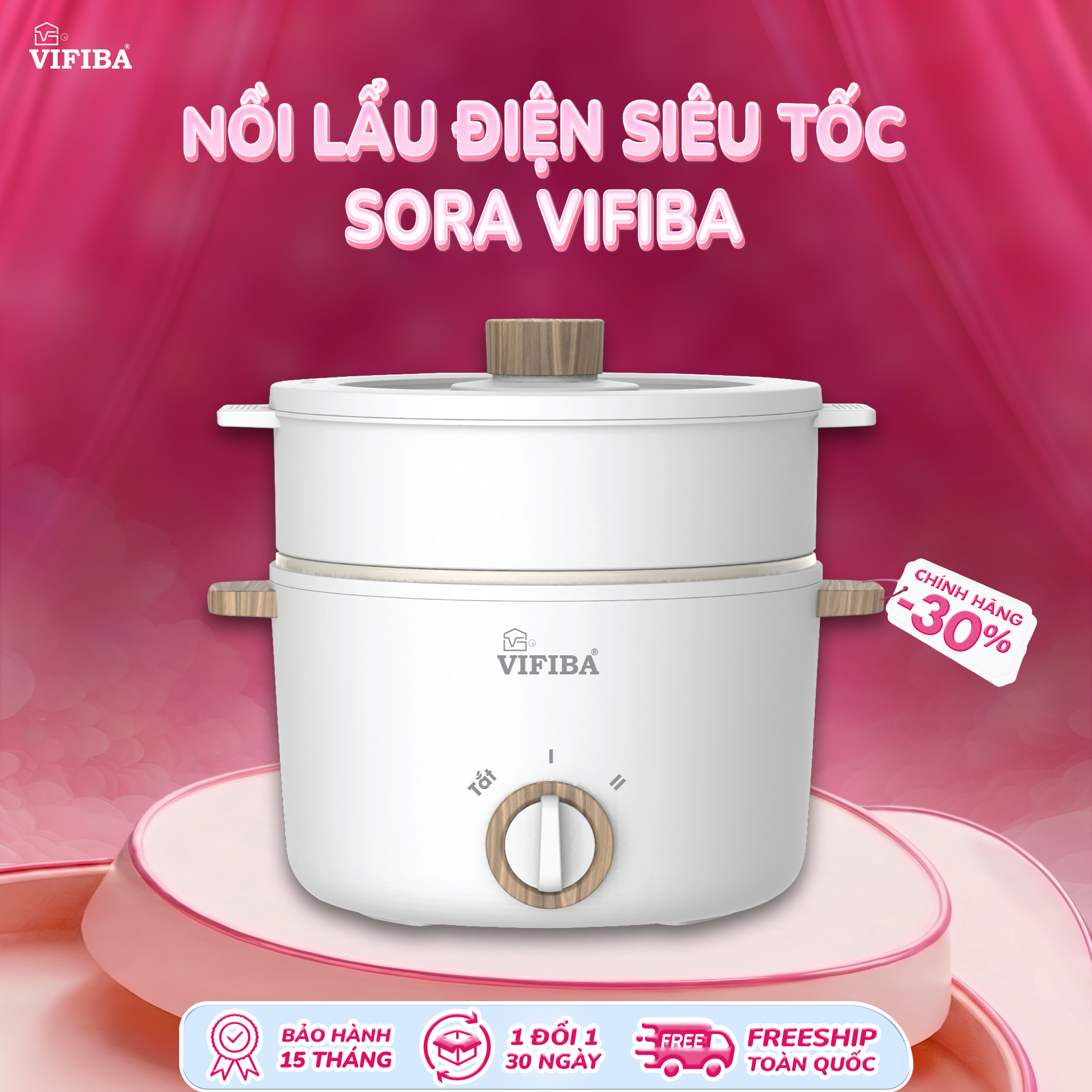 Nồi Lẩu Điện Sora Vifiba - Kèm khay hấp