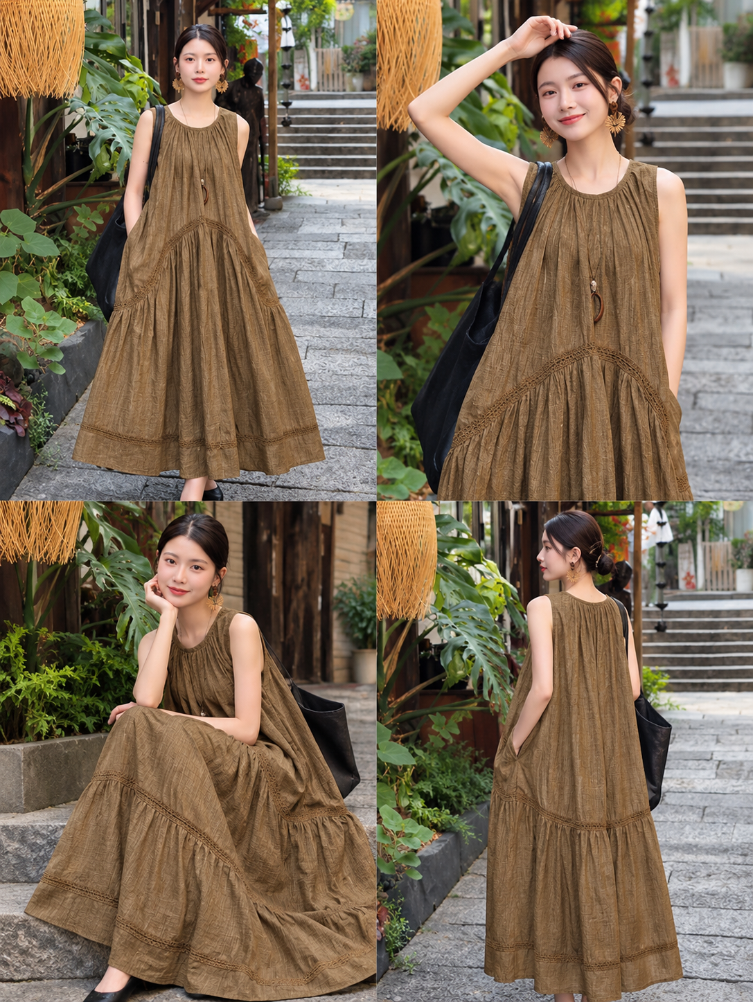 Đầm Suông Nâu Phối Ren - MV130