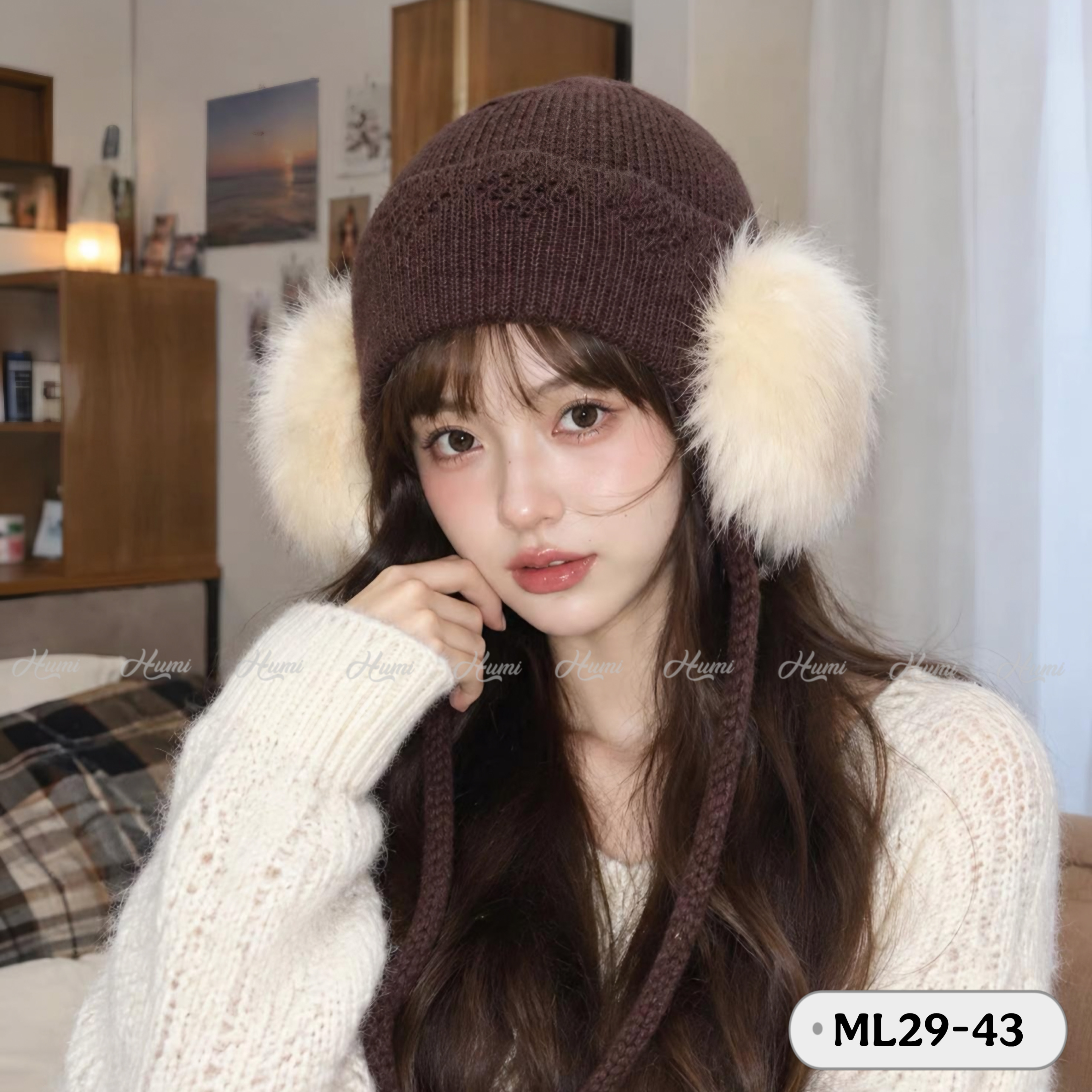 MŨ LEN CHỤP TAI NỮ (ML29-43 NÂU CHOCO)