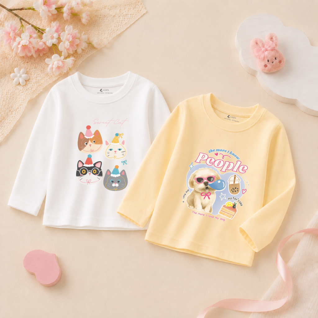 Áo thun dài tay bé gái in hình chú cún dễ thương - Loza Kids  KT011_thumbnail_4