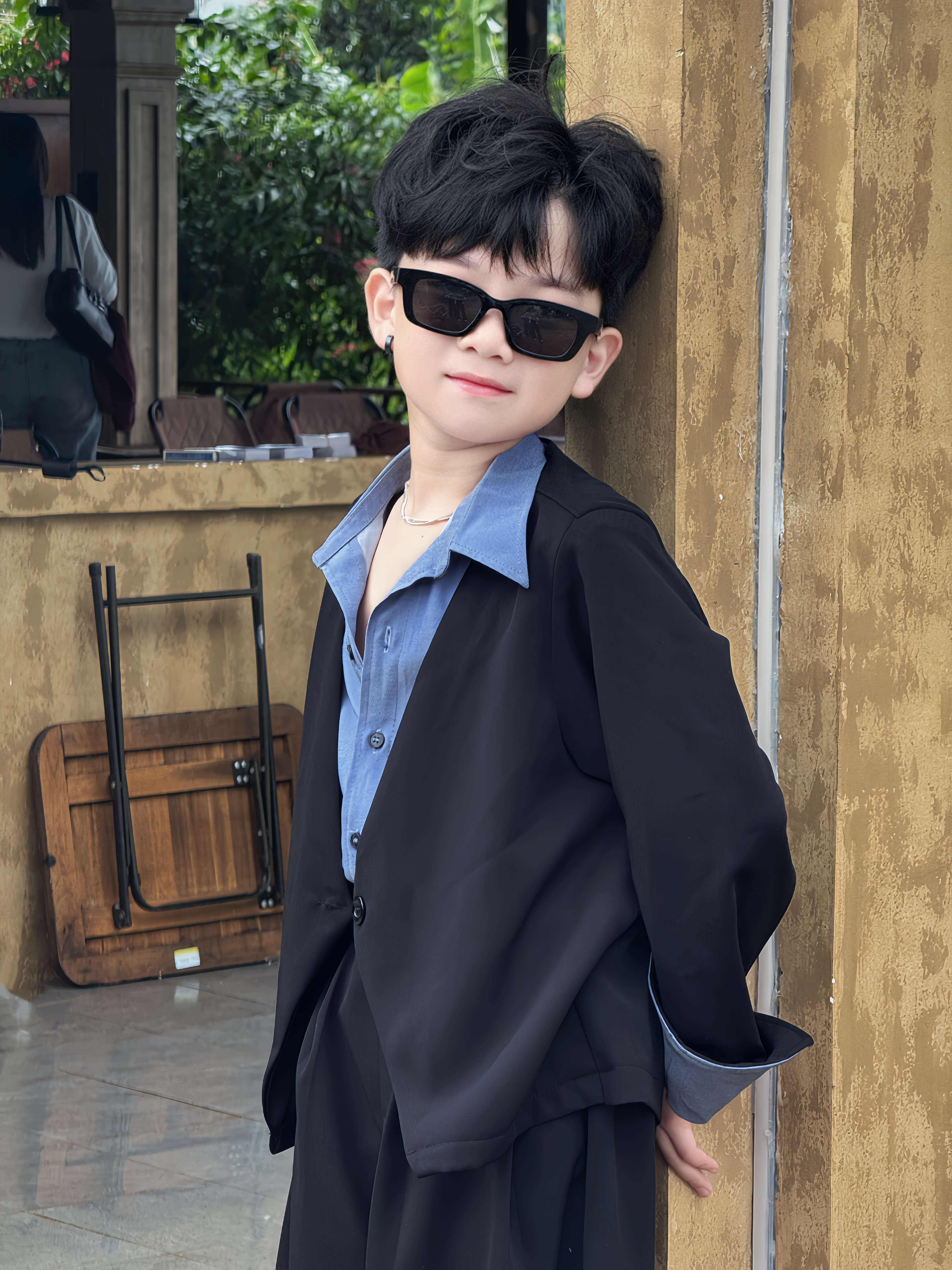 Áo Xanh Giả Vest (dính liền) và Quần Suông Đen Cho Bé,_thumbnail_5