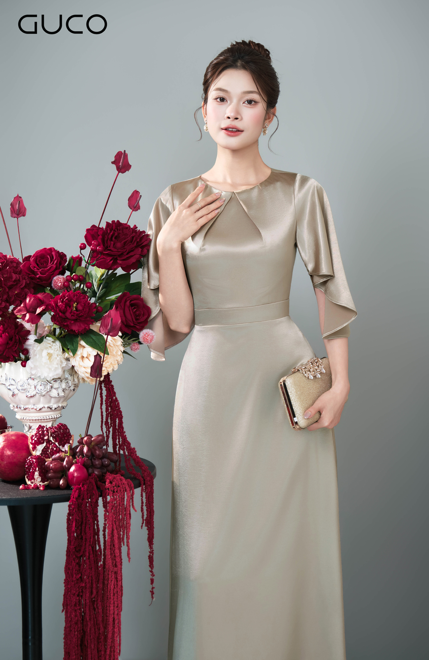 Đầm Dạ Hội Be Tay Cánh Tiên Xếp Ly Cổ - 5295_thumbnail_3