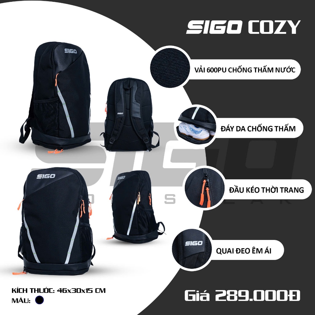 Balo Thể Thao Sigo Cozy Có Ngăn Đựng Giày Chống Thấm Nước Nhẹ Thể Thao Đương Đại_thumbnail_1