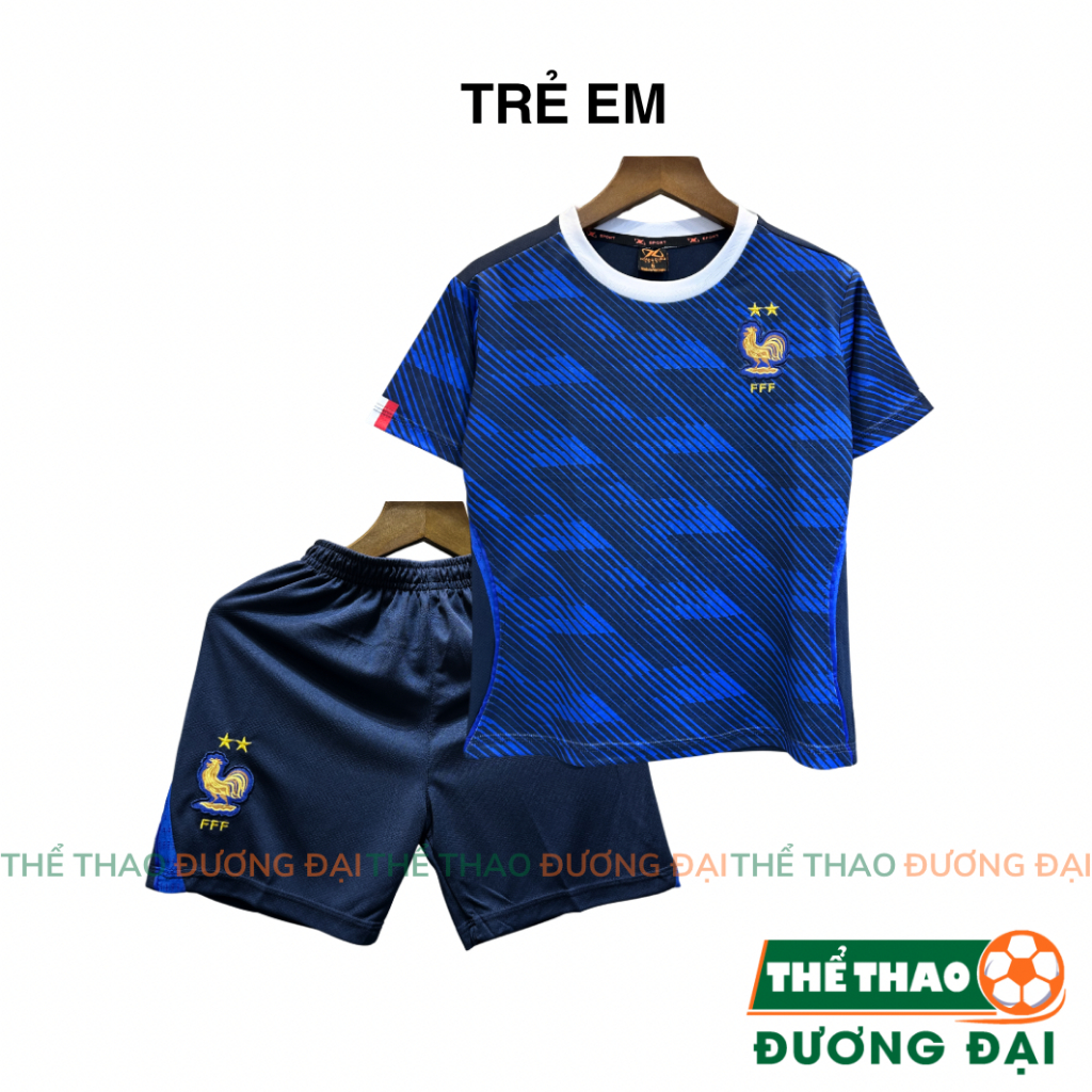 Quần Áo Bóng Đá Trẻ Em ĐT Pháp Xanh Đen WC26 Thun Mè Thoáng Khí Thể Thao Đương Đại