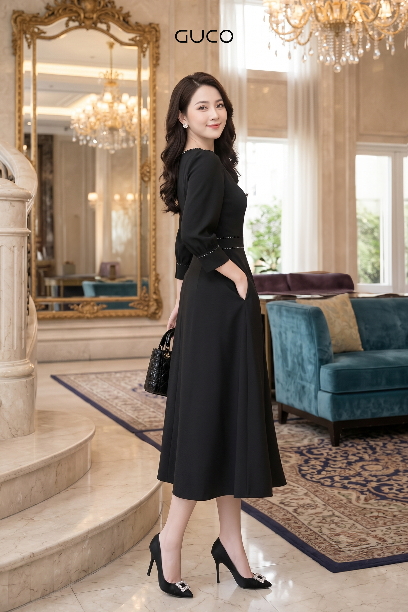 ĐẦM XÒE CỔ V THÊU VIỀN - ĐEN 4784_thumbnail_2
