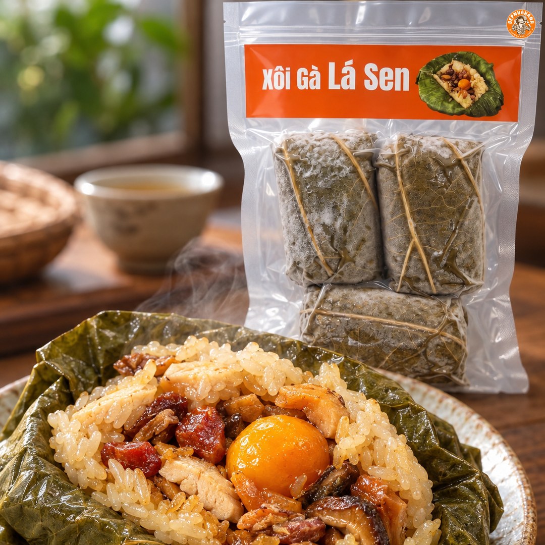 Xôi Gà Lá Sen 550g – Món Ngon Truyền Thống Miền Nam, Gói Trọn Trong Lá Sen Thơm Dịu