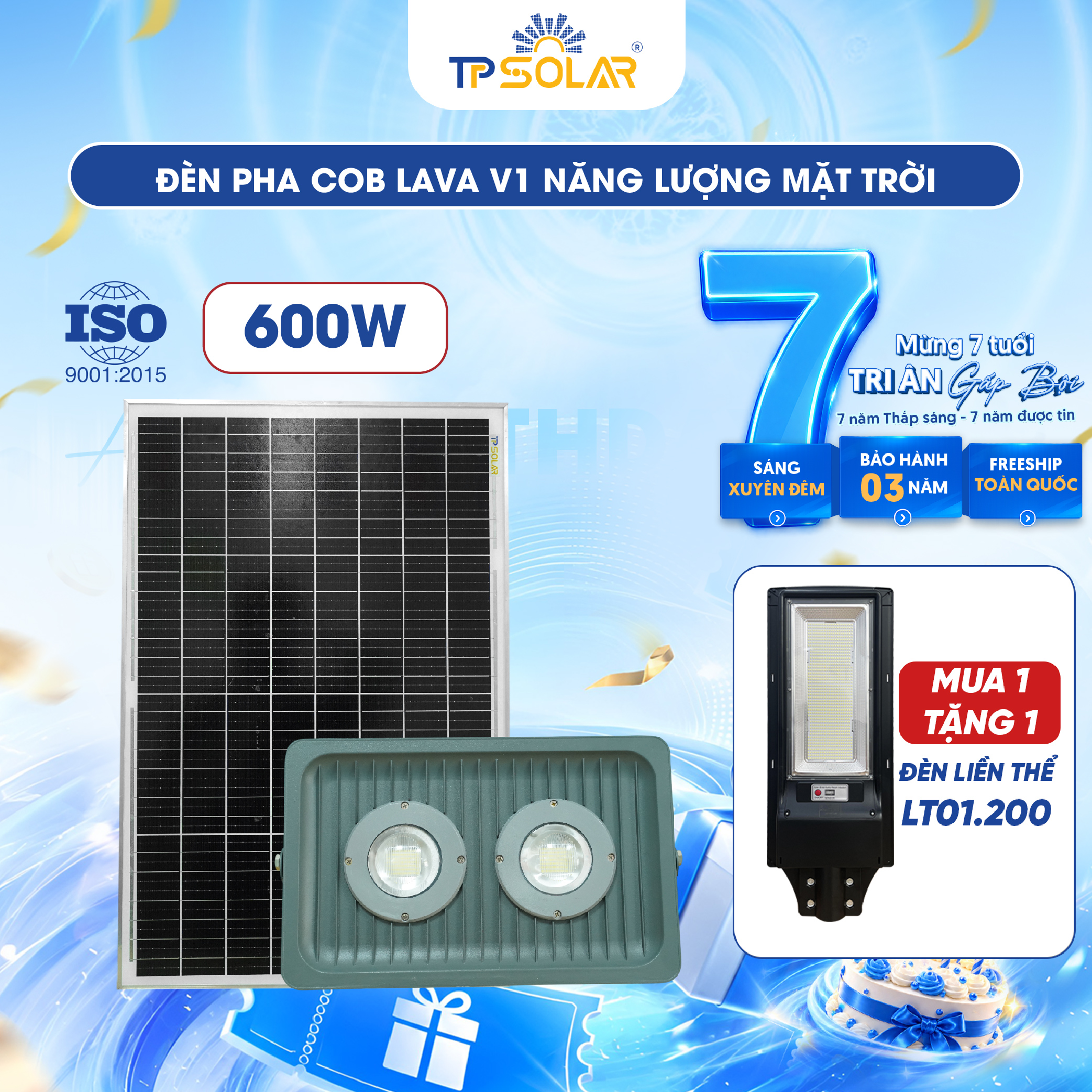 Đèn pha COB LAVA V1 năng lượng mặt trời TP SOLAR PRO CO21
