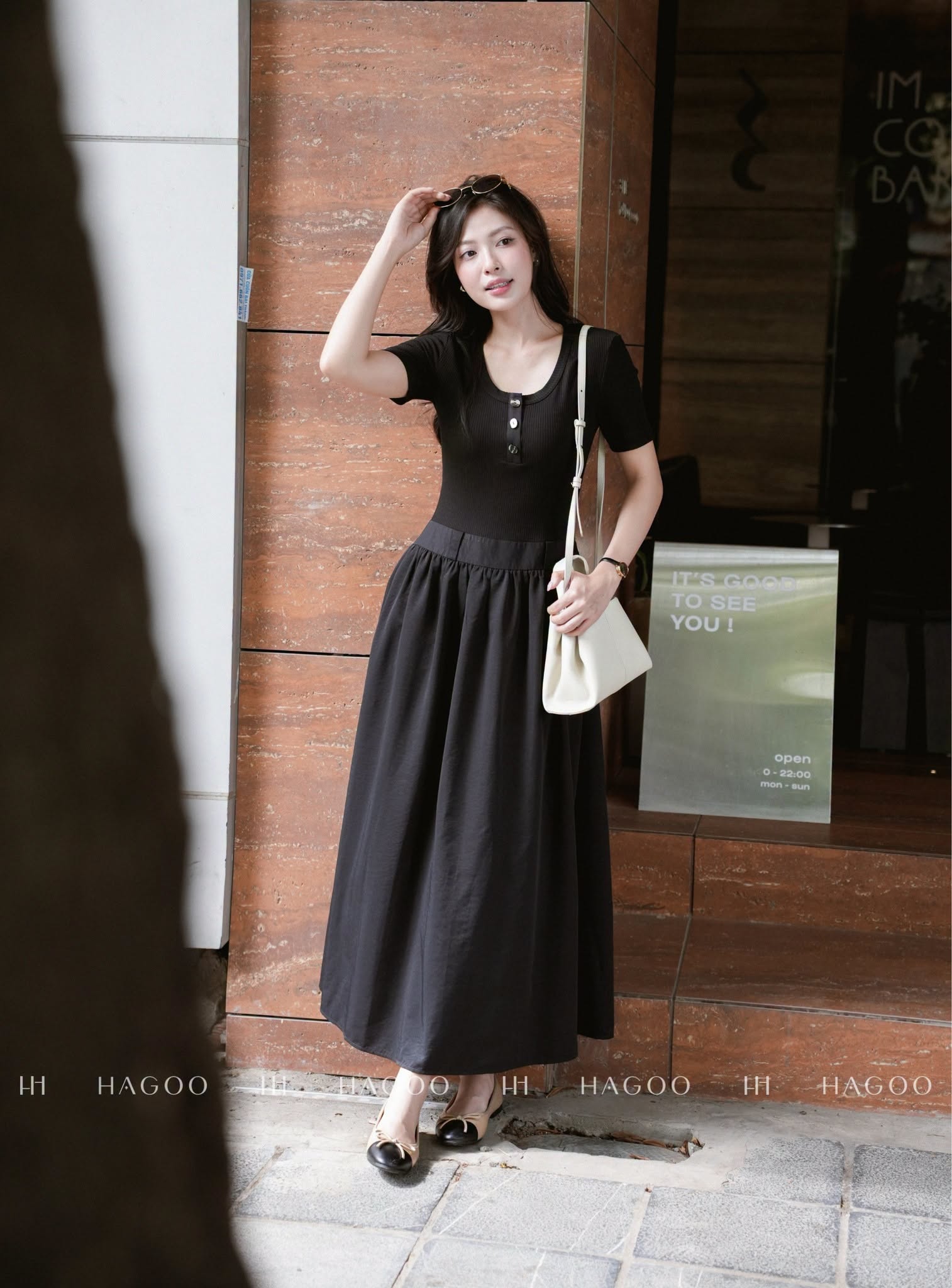 Váy thun phối gió tay cộc bổ trụ HAGOO_thumbnail_4