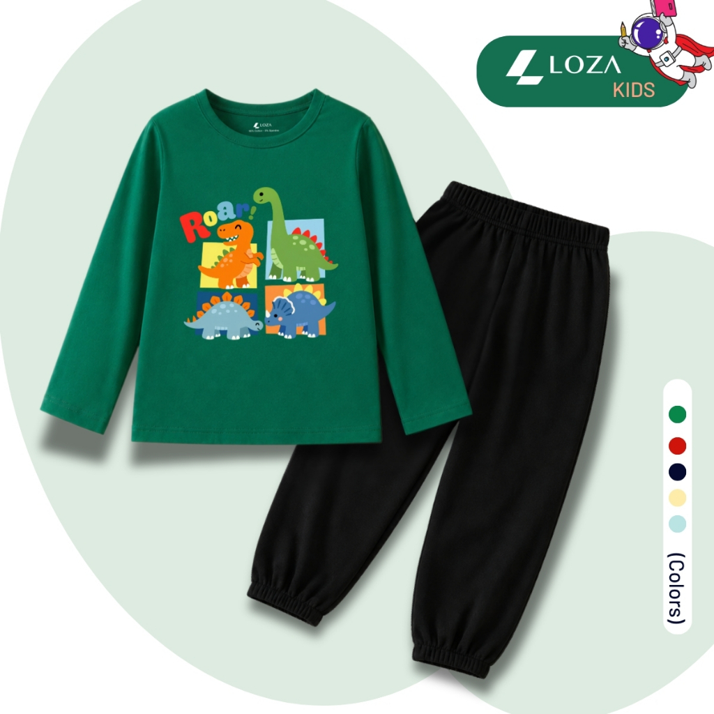 Set bộ Thu - Đông chất liệu cotton cho bé hình khủng long sắc màu - Loza BW746_thumbnail_5