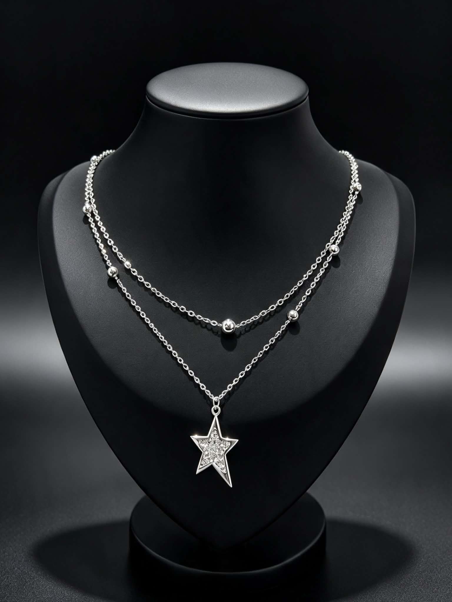 STAR BALL STATIONED NECKLACE SILVER