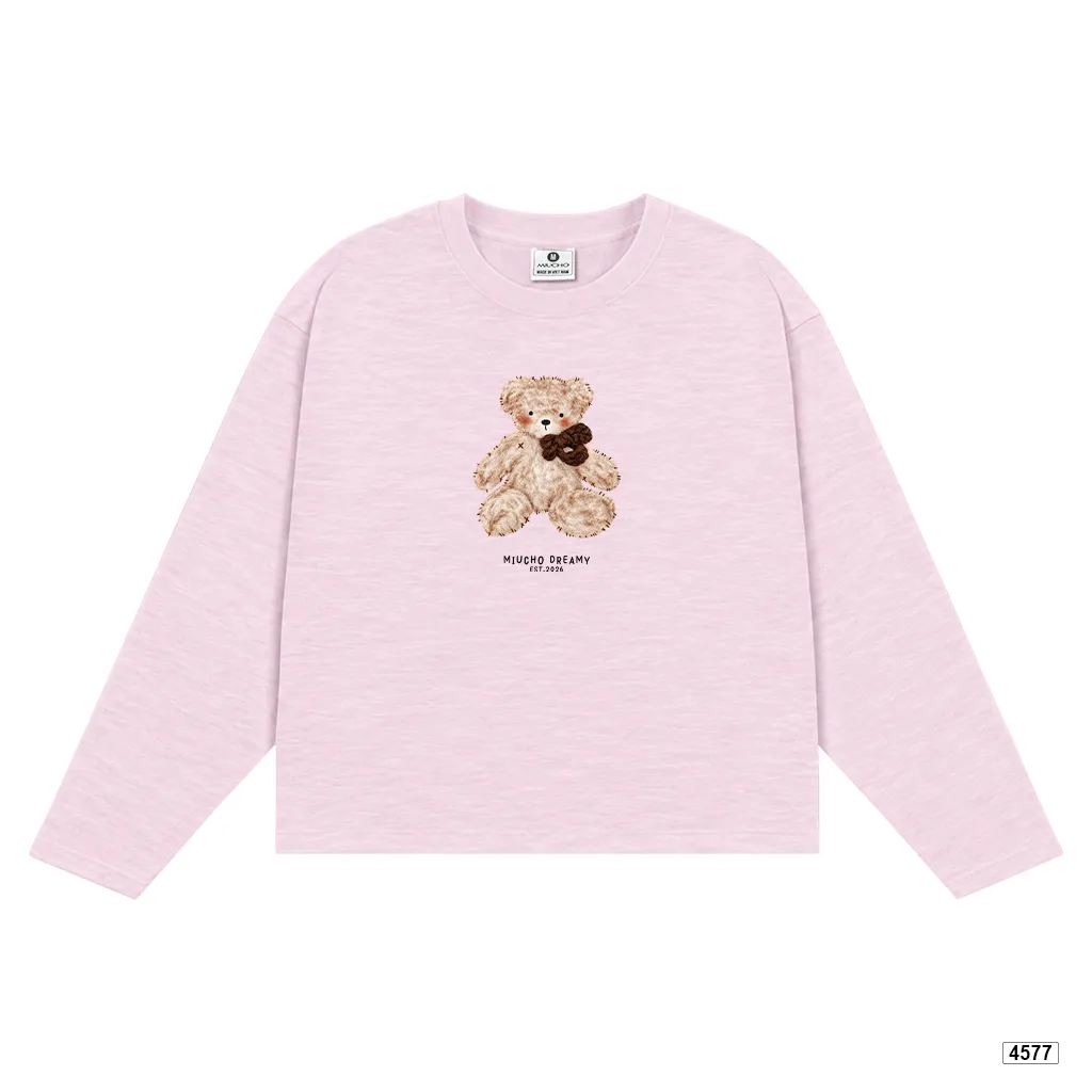 Áo thun nữ boxy tay dài Gấu Teddy dễ thương Miucho cotton xước 4577_thumbnail_10
