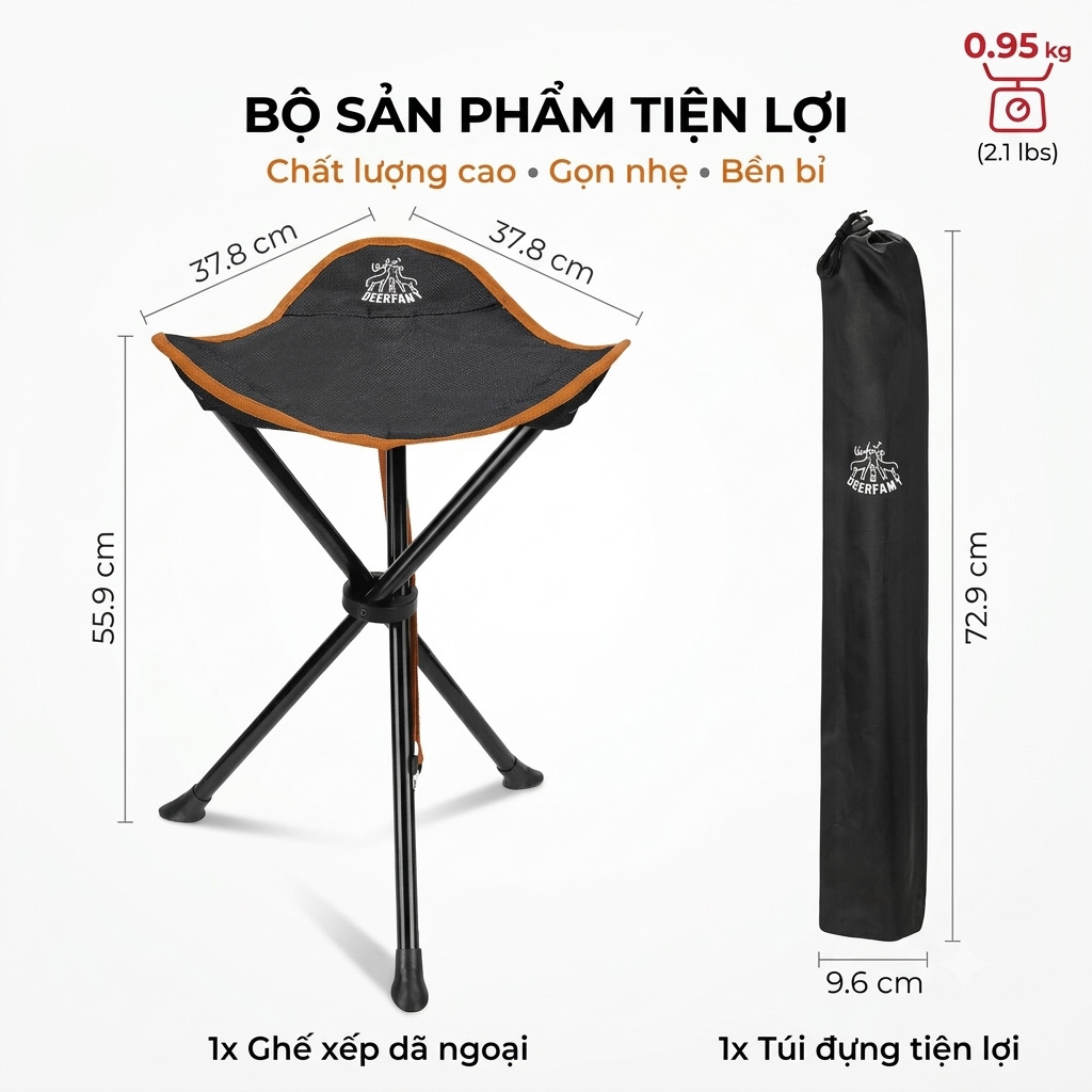 Ghế Xếp 3 Chân Dã Ngoại DEERFAMY (0.95kg - Chịu Tải 100kg)