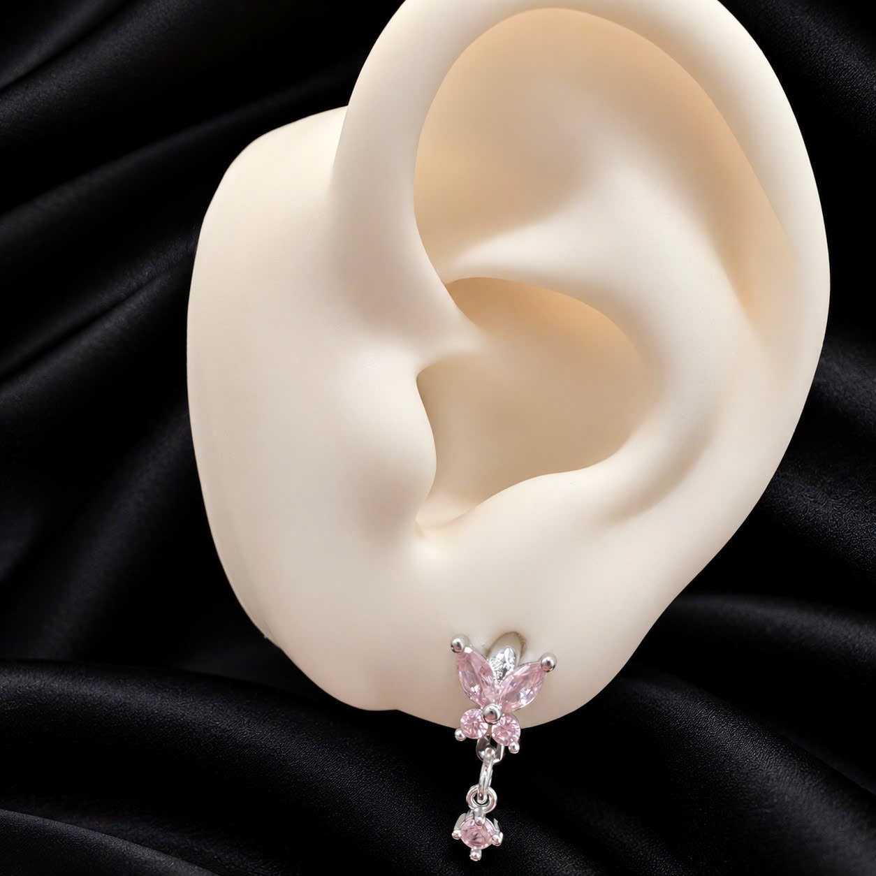 Khuyên vòng bạc xi kim bướm hồng rơi đá hồng 10mm_thumbnail_3