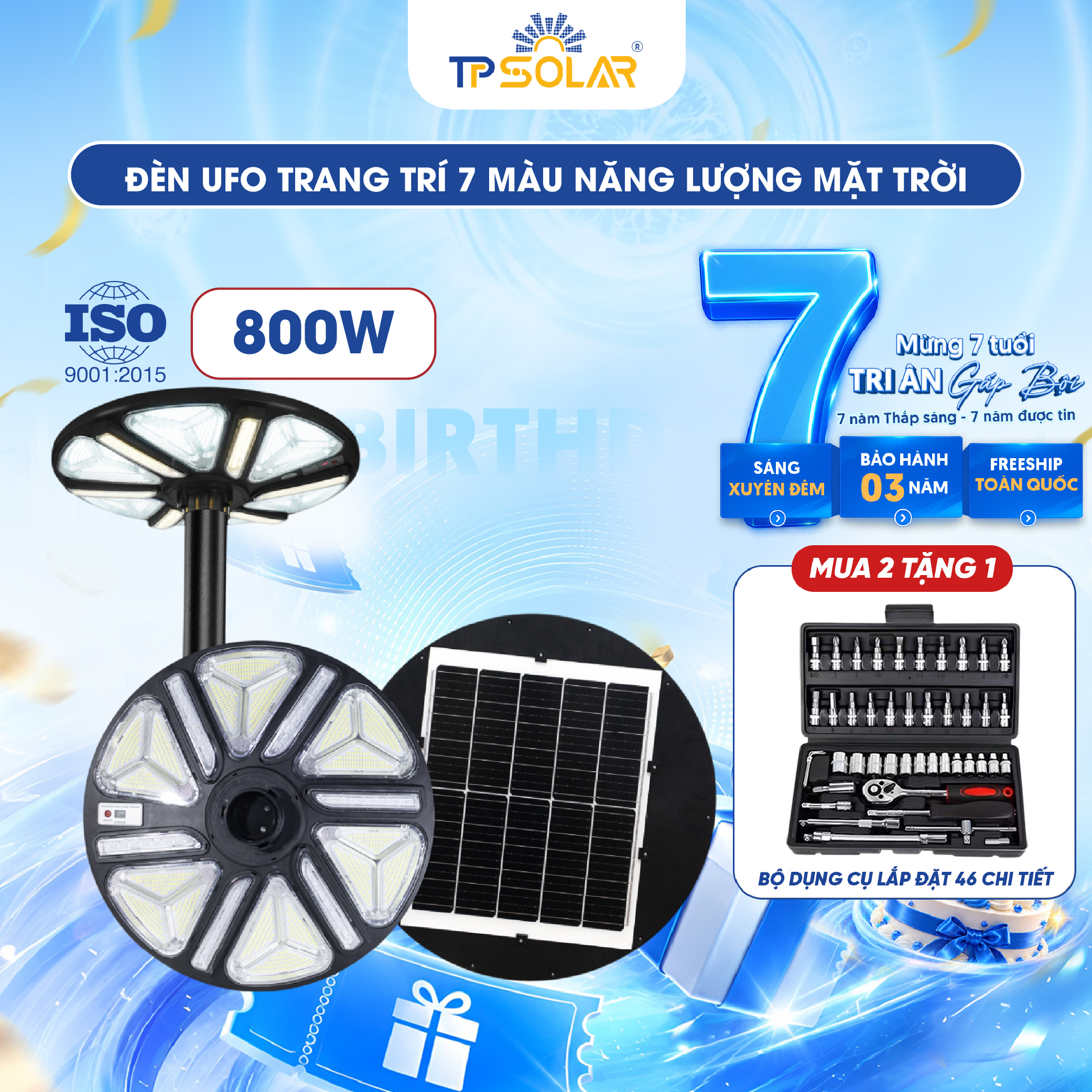 Đèn UFO 7 màu ánh sáng năng lượng mặt trời TP SOLAR UF12