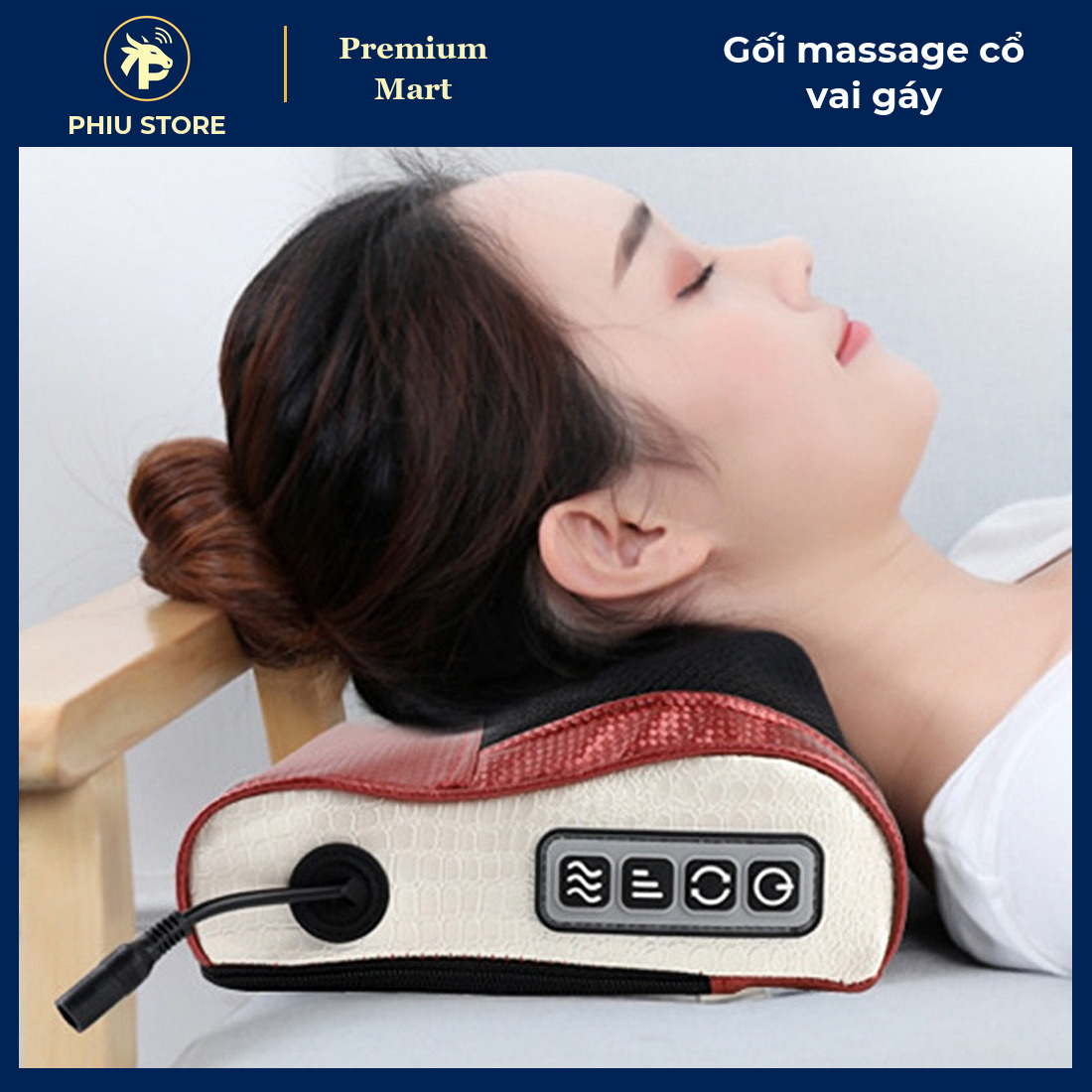 Gối Massage Cổ Vai Gáy 16 Bi Hồng Ngoại Làm Ấm, Đảo Chiều, 3 Mức Tốc Độ, Dùng Được Trên Ô Tô 12V - PHIU STORE