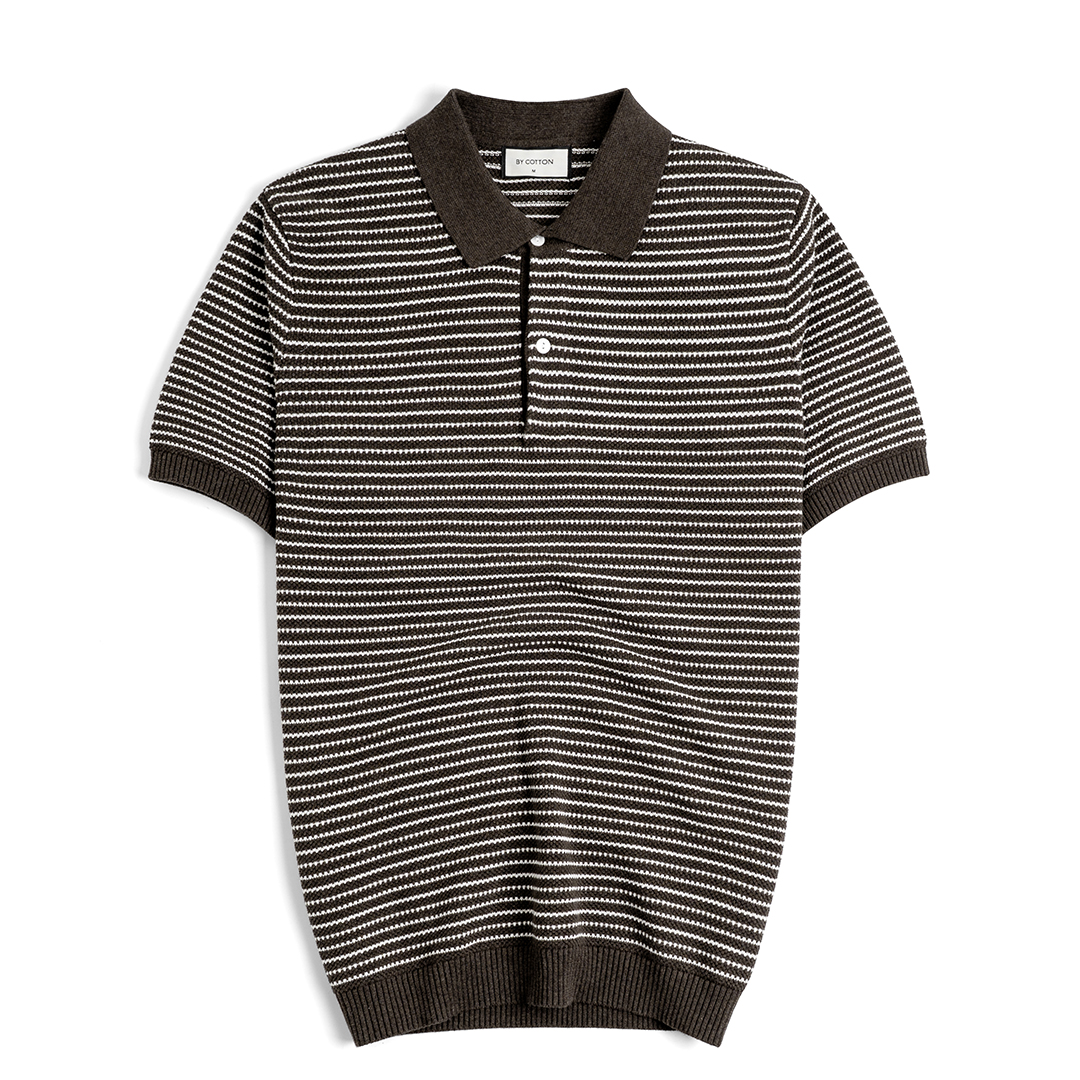 Áo Polo Dệt Kim By Cotton Melange Sọc Nhỏ Nâu
