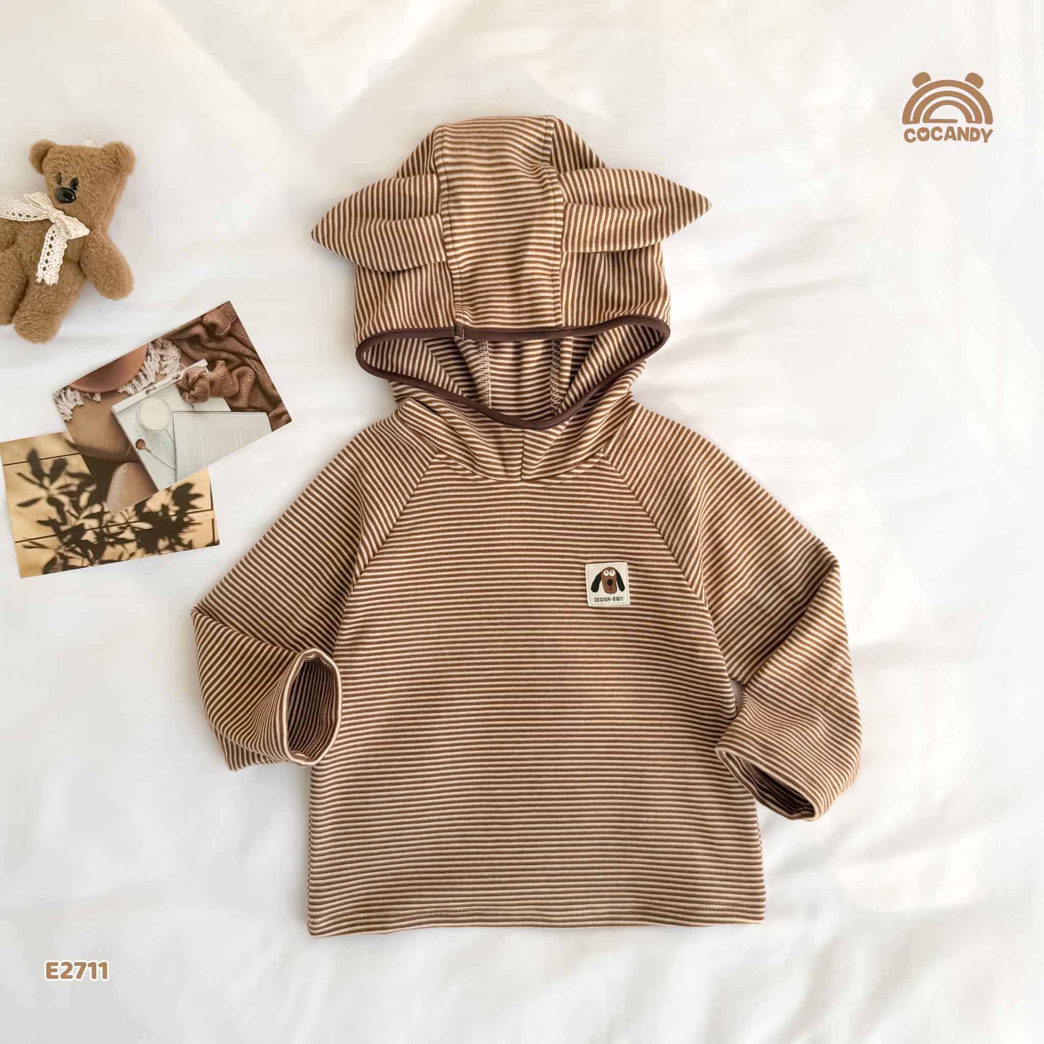 Áo hoodie kẻ NÂU mũ tai cún_thumbnail_4