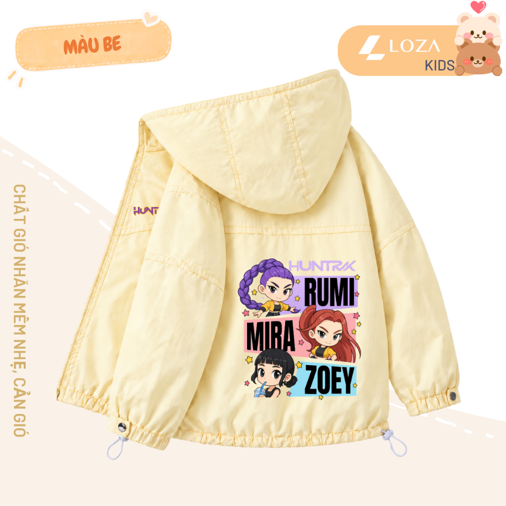 Áo gió bé gái in hình các cô gái nhóm Huntrix - Loza Kids  AJ006