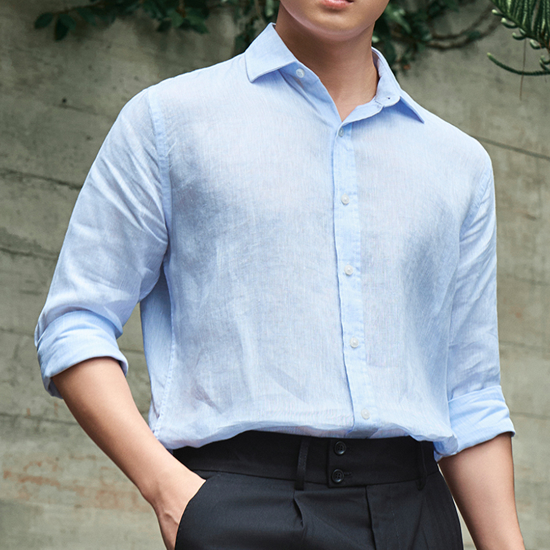 Áo Sơ Mi Premium Linen Xanh Nhạt