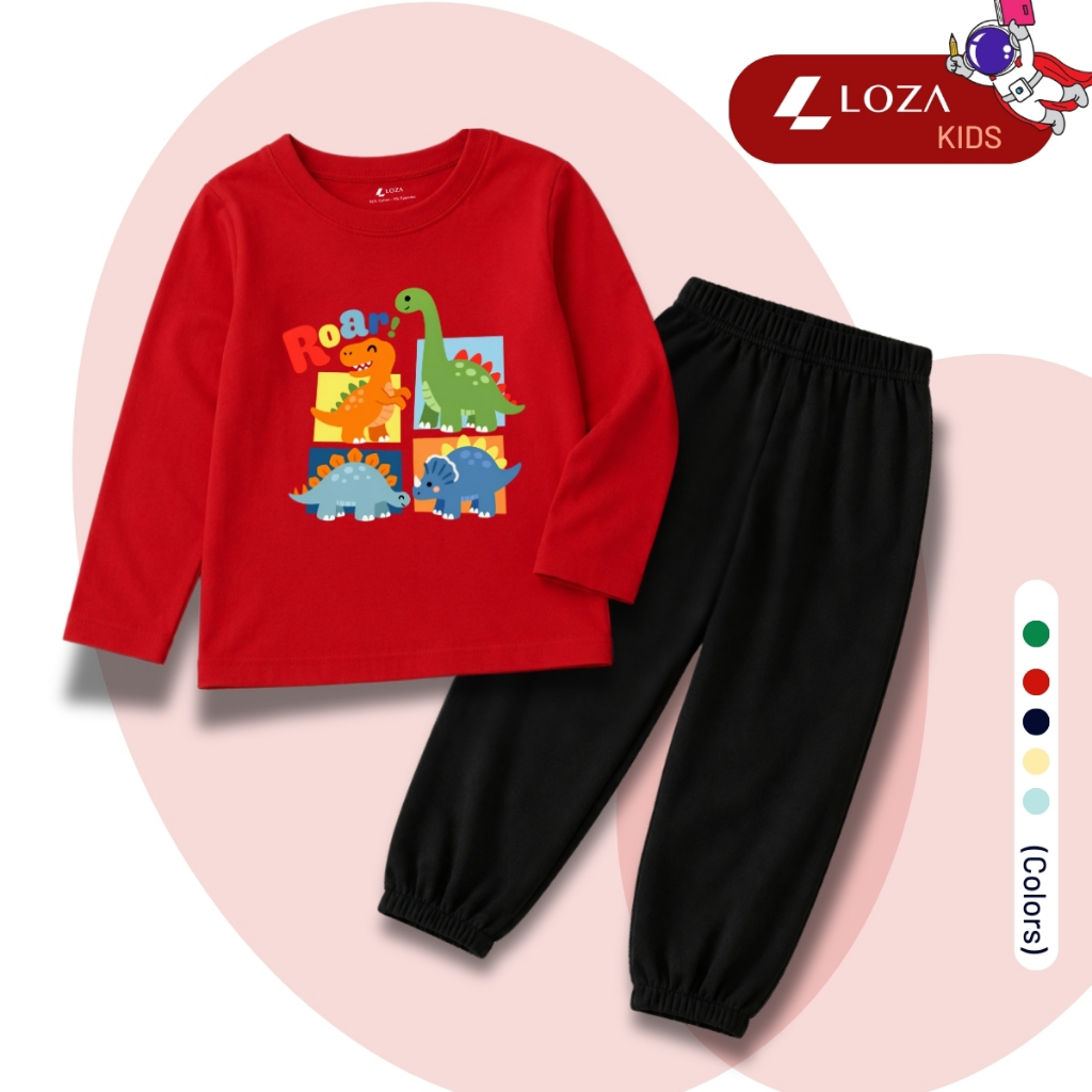 Set bộ Thu - Đông chất liệu cotton cho bé hình khủng long sắc màu - Loza BW746