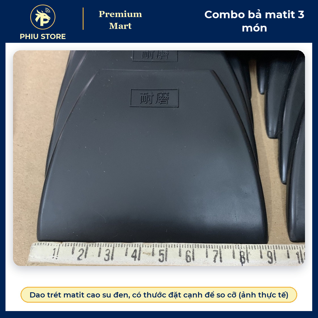 Combo Bả Matit 3 Món: 2 Dao Trét Cao Su Đen, Bay Trét Thép, Dao Thép 19 cm - Trét Bột, Trám Bề Mặt - PHIU STORE_thumbnail_2