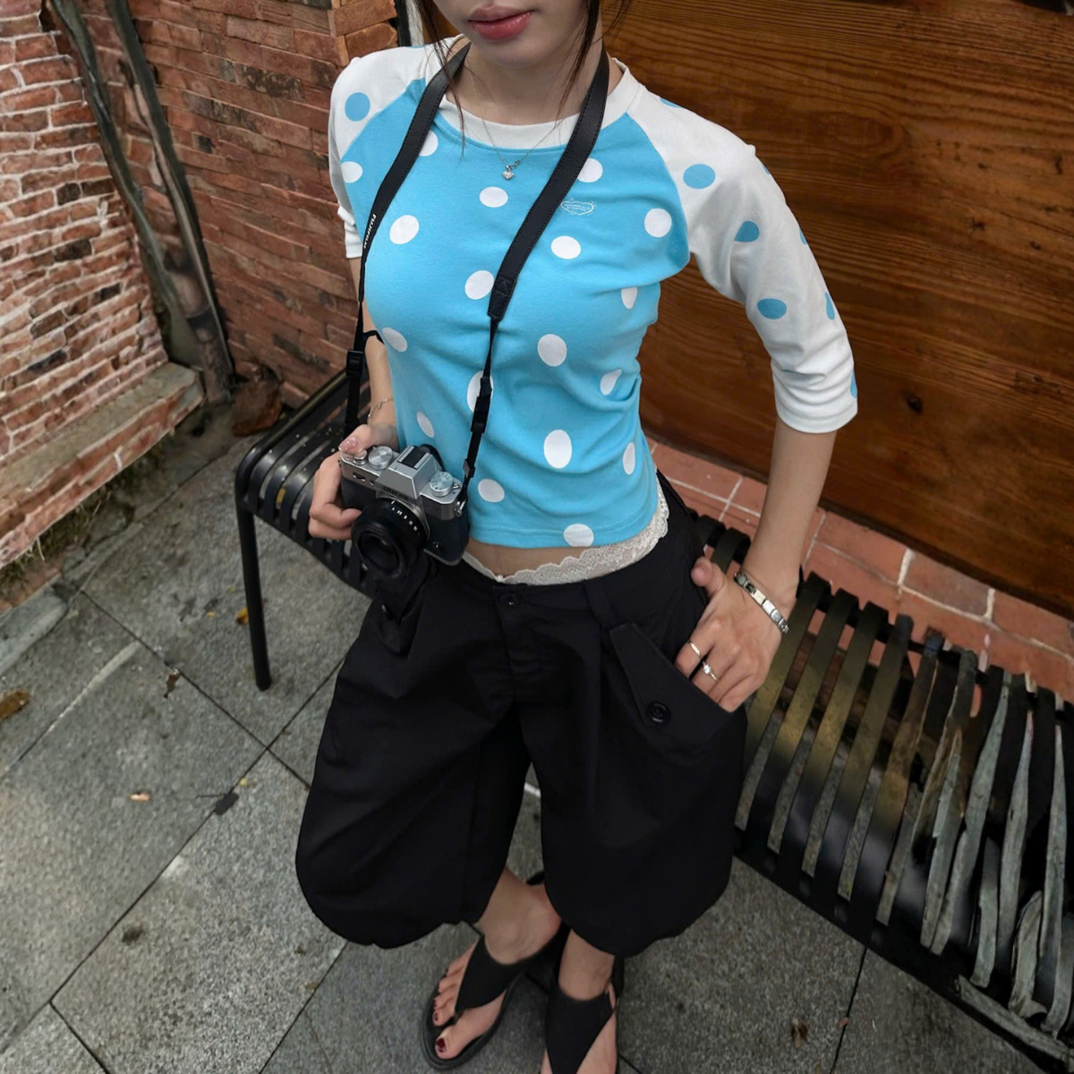 Áo Raglan Tay Lửng GUPO Milky Dot Form Ôm Vừa Thun Cotton Borip Co Giãn Chấm Bi Phối Màu - ATL01_thumbnail_5