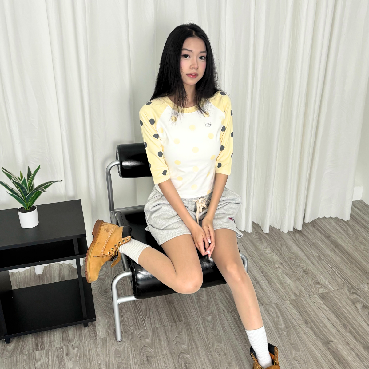 Áo Raglan Tay Lửng GUPO Milky Dot Form Ôm Vừa Thun Cotton Borip Co Giãn Chấm Bi Phối Màu - ATL01_thumbnail_8