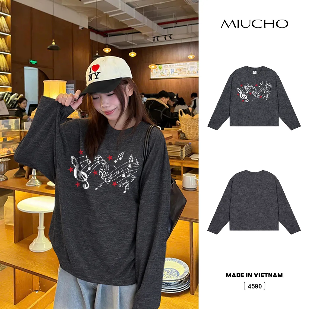 Áo thun dài tay Miucho hình nốt nhạc phong cách nghệ thuật 4590