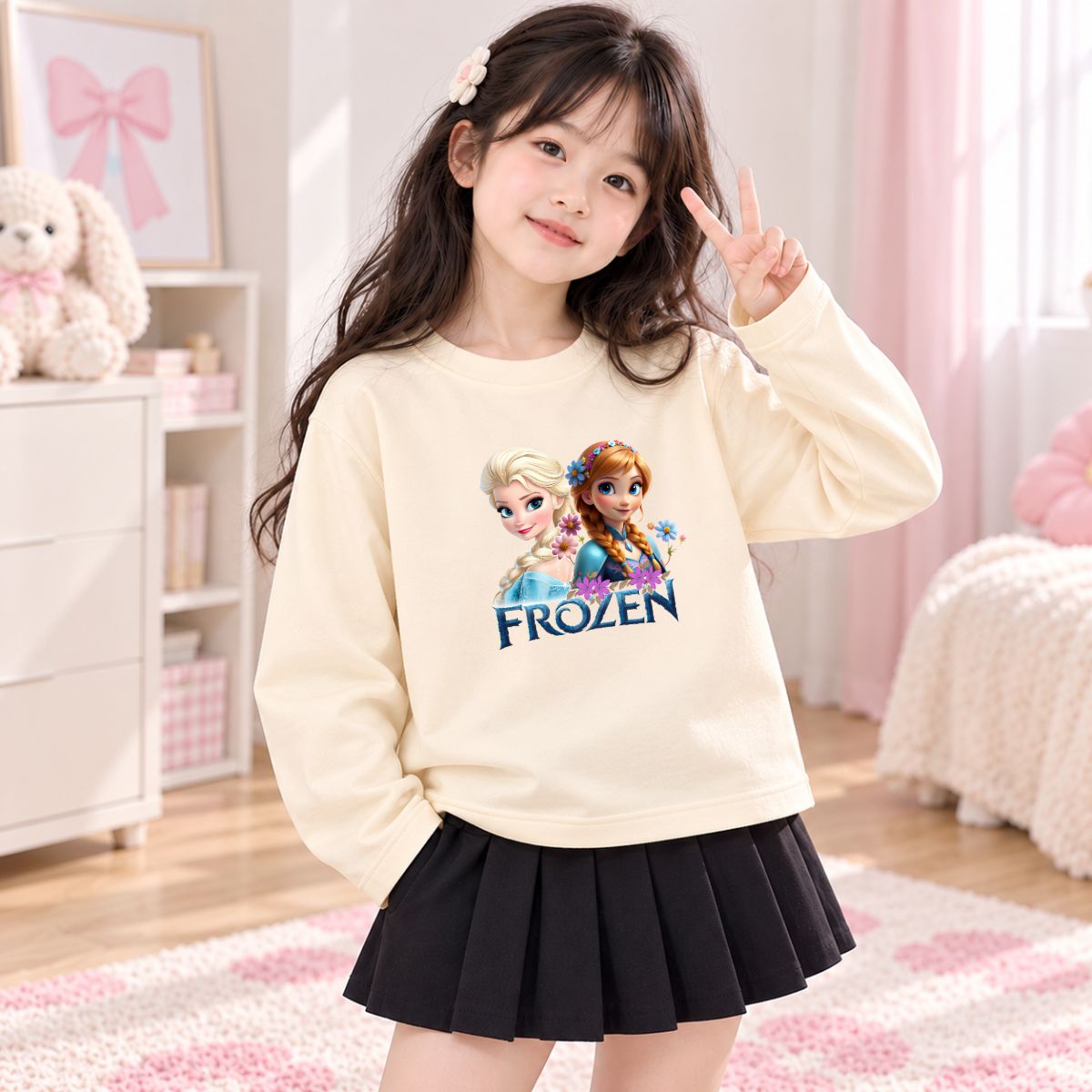 Áo thun dài tay bé gái hình Elsa - Loza KT3799