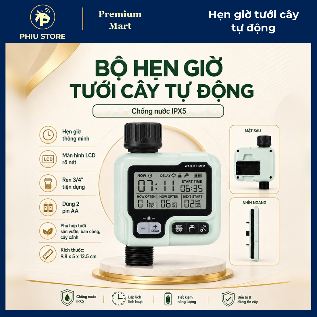Máy Hẹn Giờ Tưới Cây Tự Động Màn Hình LCD IPX5 Gắn Vòi Nước, Dùng Cho Tưới Nhỏ Giọt, Phun Sương - PHIU STORE_thumbnail_1
