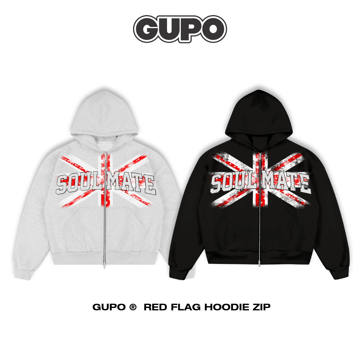 Áo Khoác Hoodie Zip GUPO Red Flag Form Boxy Unisex Chất Vải Nỉ Chân Cua - AKN02