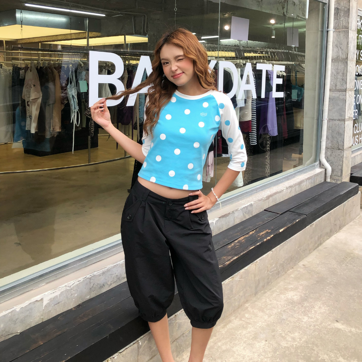 Áo Raglan Tay Lửng GUPO Milky Dot Form Ôm Vừa Thun Cotton Borip Co Giãn Chấm Bi Phối Màu - ATL01_thumbnail_2