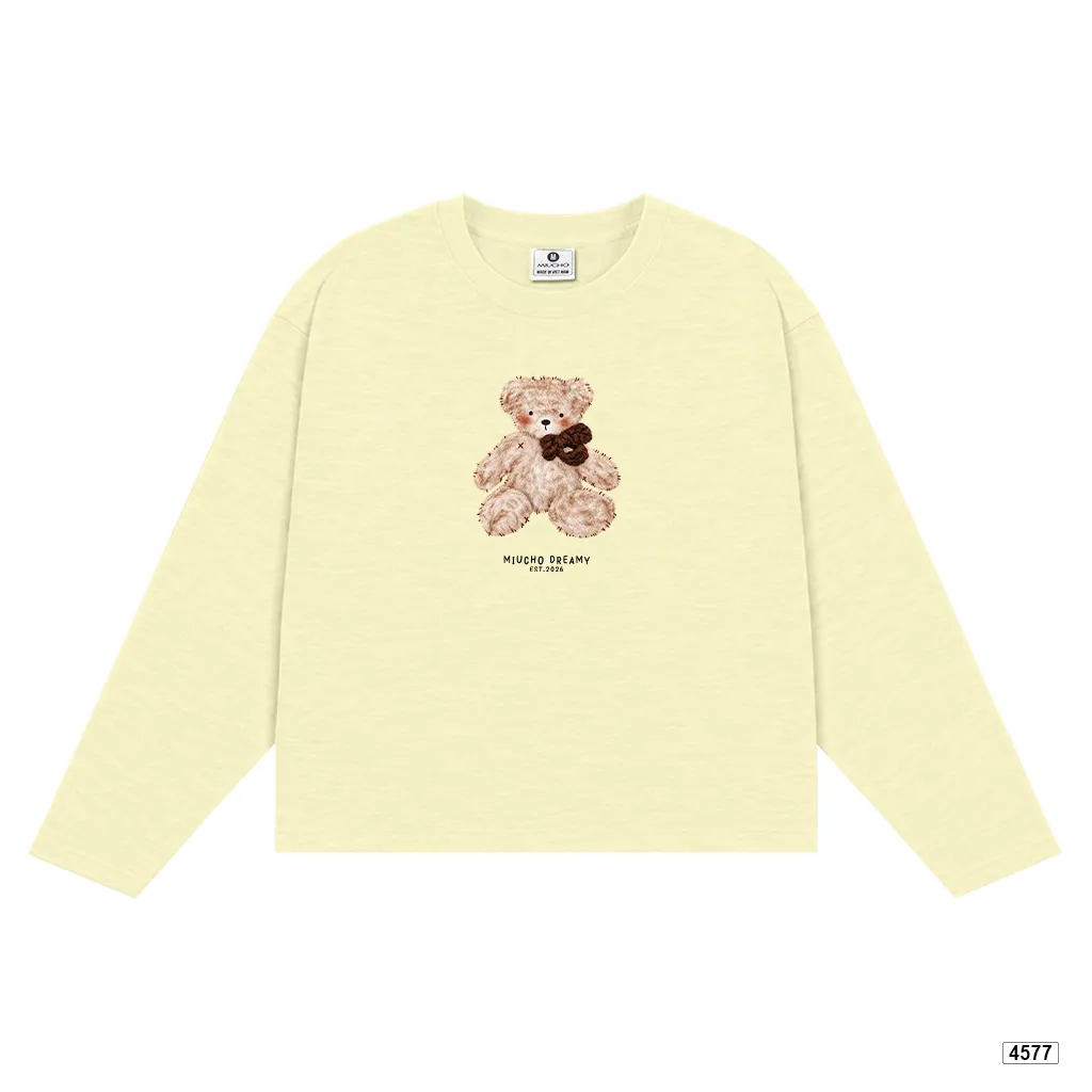 Áo thun nữ boxy tay dài Gấu Teddy dễ thương Miucho cotton xước 4577_thumbnail_8