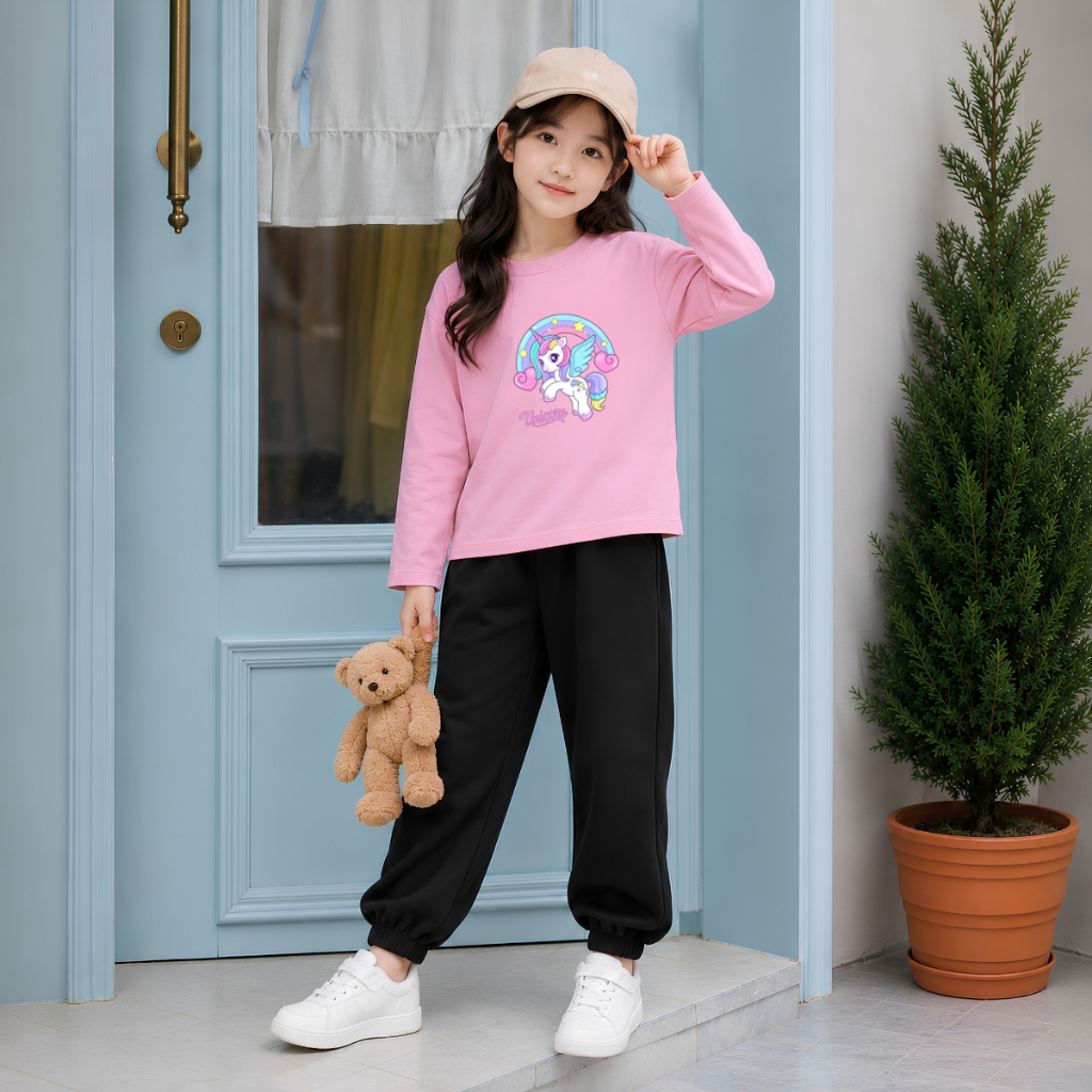 Set bộ Thu - Đông chất liệu cotton bé gái hình Ngụa Pony Unicorn đáng yêu - Loza Kids BW724