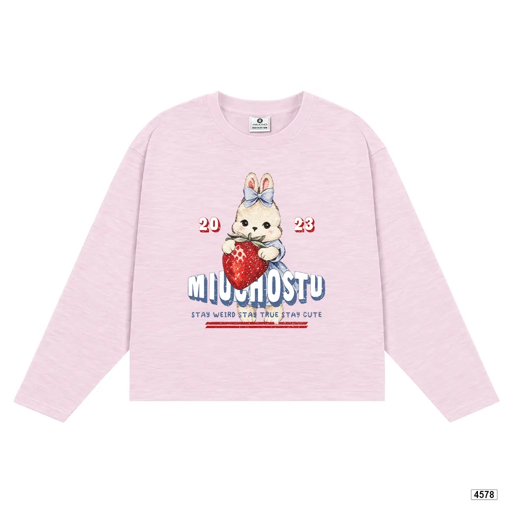 Áo thun nữ boxy tay dài cotton xước thỏ dâu đỏ Miucho 4578_thumbnail_11