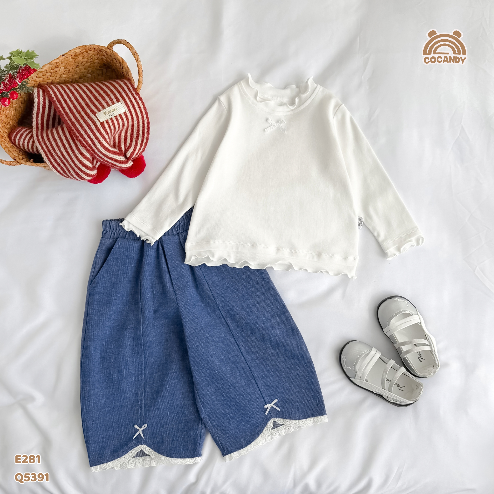 Quần dài loang XANH jeans ống cong phối nơ_thumbnail_5