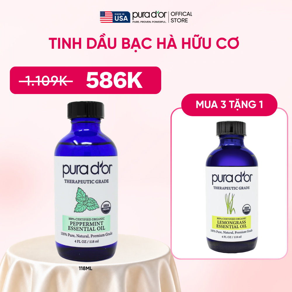 Tinh Dầu Bạc Hà Hữu Cơ Pura D'or Therapeutic Grade Peppermint Essential Oil 118ml