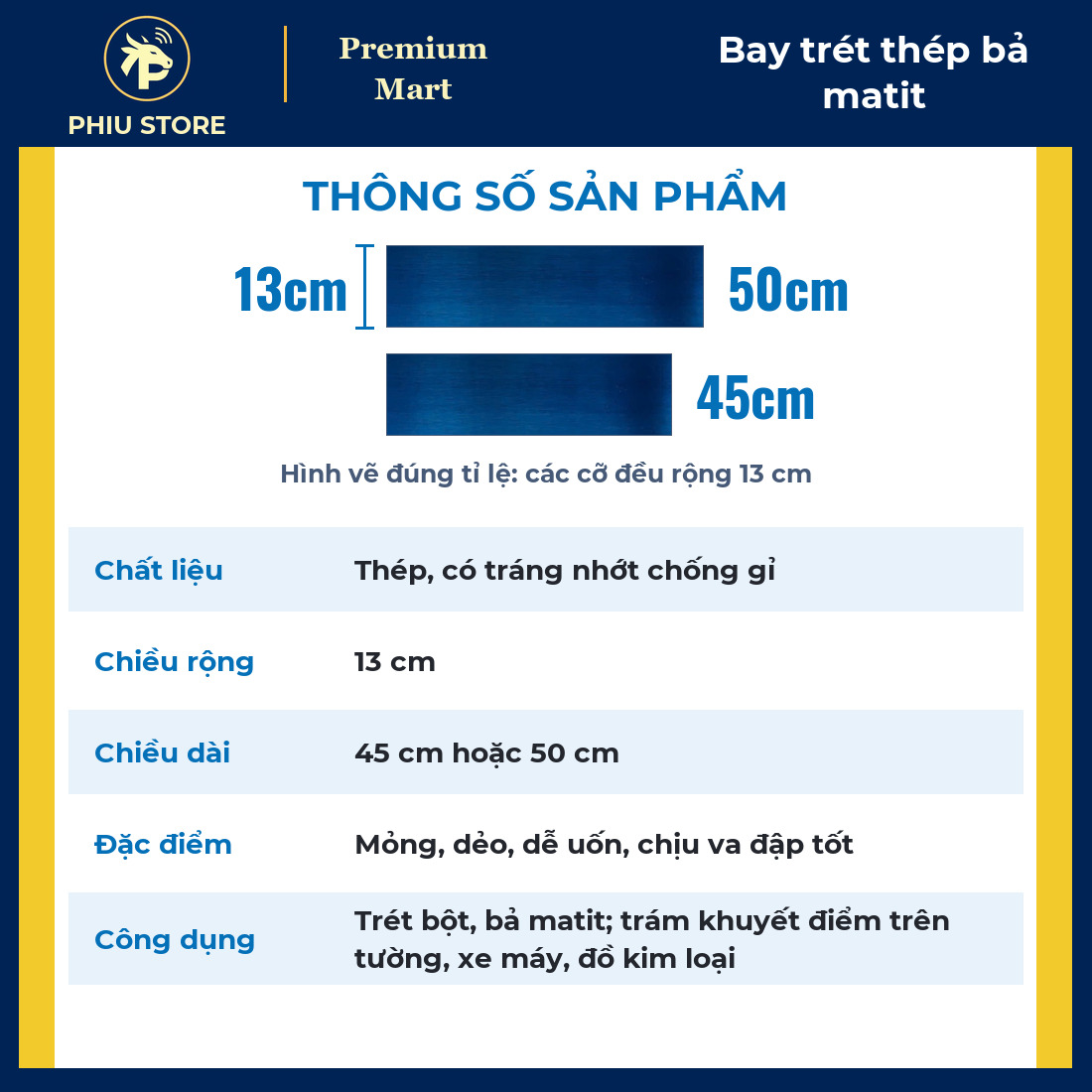 Bay Trét Thép Bả Matit Bản 13 cm, Dài 45 Và 50 cm - Tấm Thép Mỏng Dẻo Dễ Uốn, Trét Bột, Trám Tường - PHIU STORE_thumbnail_1