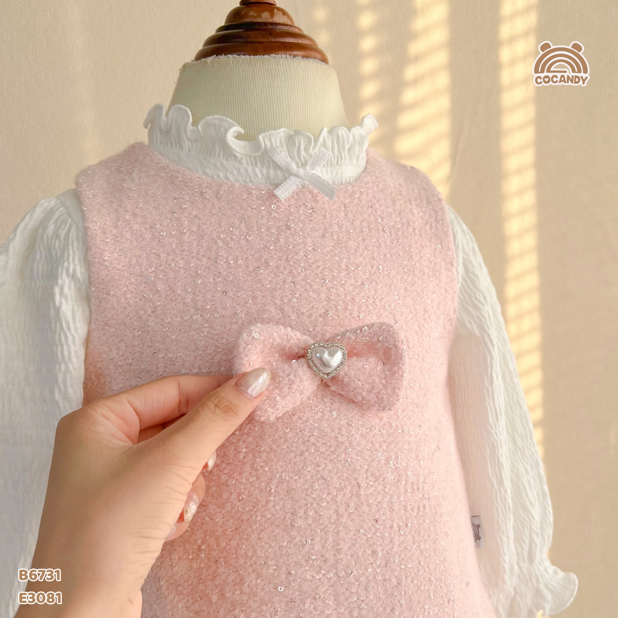 Bộ gile dạ tweed HỒNG phối nơ_thumbnail_8